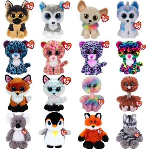 15CM Ty Beanie Big Eyes Cute Dog Leopard Fox Ostrich Bee Penguin Koala Soft Plush Animal Toys Birthday Gift Doll for Children
