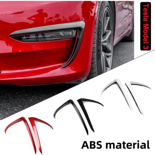 2PCS Car Wind Knife Front Blade Trim ABS Carbon Fiber Strip For Tesla Model 3 2020 Light Eyebrow Fog Lamp Frame Car Accessories