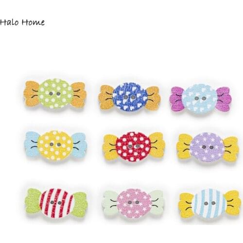 30pcs Candy Wood Buttons for Sewing Scrapbooking Clothing Headwear Handmade Crafts Home Decor Accessories DIY 25x12mm
