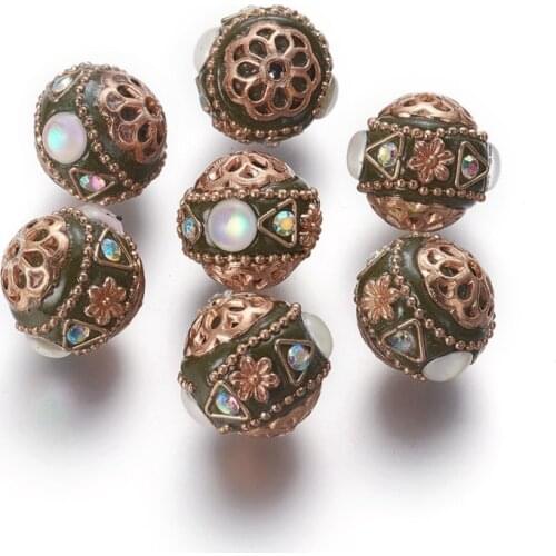 5pcs Handmade Indonesia Beads with Rhinestone and Brass Findings for Jewelry Making DIY Bracelet Necklace 16.5~18.3x16x16.5mm