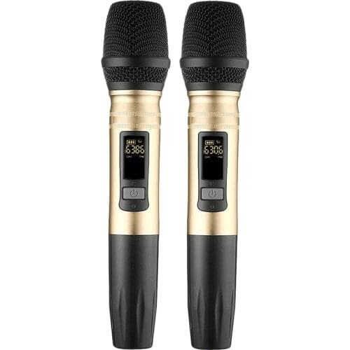 HFES 2Pcs/Set Ux2 Uhf Wireless Microphone System Handheld Led Mic Uhf Speaker With Portable Usb Receiver For Ktv Dj Speech Ampli