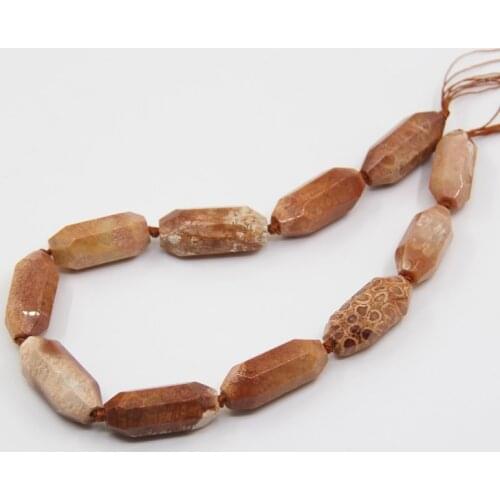 10pcs/str Faceted Long Nugget Natural Orange Coral Jades Fossils Loose Beads,Chrysanthemum Agates Stone Pendants Jewelry Making