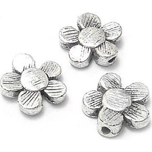 4324)50PCS 11x11MM Antique Silver Zinc Alloy Flower Beads Beads Bracelets Beads Jewelry Making Supplies Findings Accessories