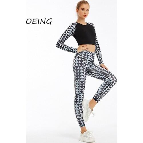 Black Autumn 2 Piece Set Women Yoga Set Plus Size Long Sleeve Print Lounge Wear Set 2021 Workout Clothes for Women