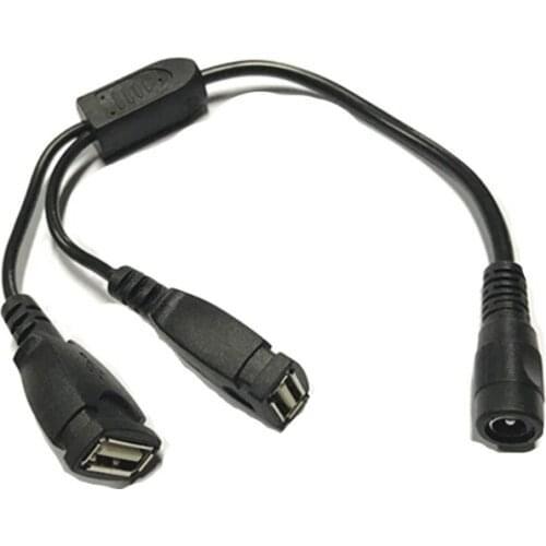 DC 5.5*2.1MM 5.5/2.1 Female To 2-port USB A Female Converter Power Charging Line Cable 5V 12v