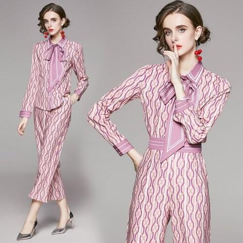 Elegant Wide Leg Pant Two Piece Outfits Single Breasted Shirt Top Birthday Matching Sets for Women Pink 2 Piece Floral Print Set