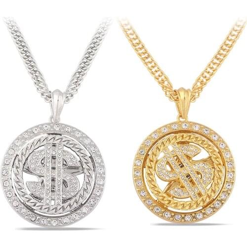 European and American Hip-hop Street Dollar Stainless Steel Turntable Necklace Rap HIPHOP Rotatable Dollar Pendant