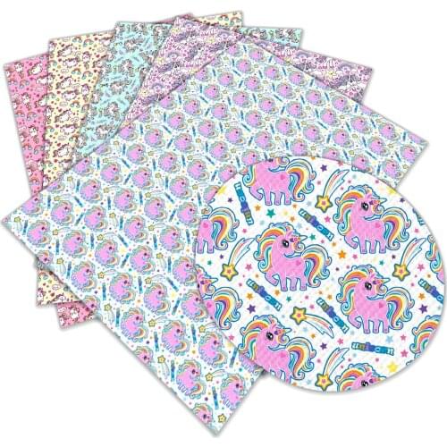 Colorful Unicorn Rainbow Cartoon Printed Faux Leather 22 cm x 30 cm for DIY Sewing Material L134