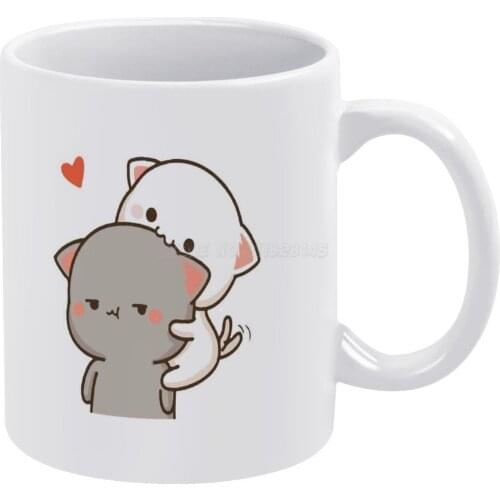 Peach Eating Goma Mochi Cat Nom White Mug 11oz Funny Ceramic Coffee Tea Milk Cups Peach Cat Goma Mochi Cat Kitty Cute Romantic K