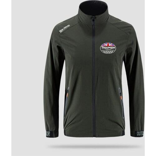 TRIUMPH MOTORCYCLE PARTS Slim Sport Jacket Mens Outdoor Zippered Comfortable Soft Jacket Mens Casual Front Printing Asian Size