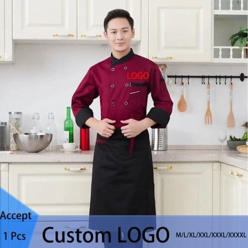 Custom LOGO Unisex Chef Jacket Catering Long Sleeves Tunic Work Wear Clothes Restaurant Uniforrms Women Kitchen Cook Clothing
