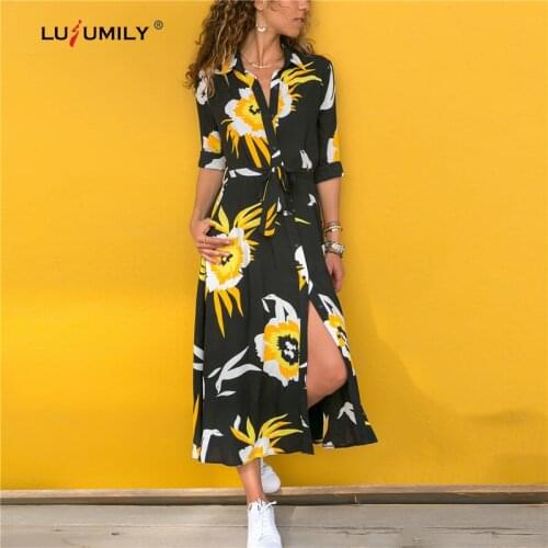 Lusumily Beach Dress Women Streetwear Printed Chiffon Dresses Summer For Ladies Lapel Bow Loose Cotton Maxi Dress V-neck Dress