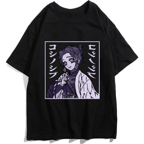 Demon Slayer Kimetsu No Yaiba Anime Pure Cotton T-Shirt Cool Fashion Kochou Shinobu T-Shirt Casual Men Short Sleeve Tops Tees