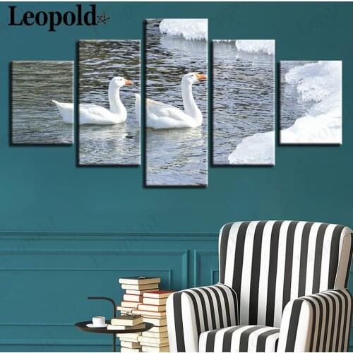 Nordic Winter Cute White Goose Scene Canvas Poster Lake Animal Hd Print Wall Art Modern Home Decoration Accessories