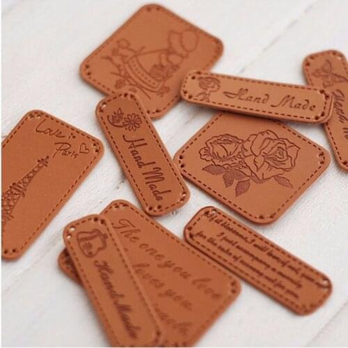 New 9 Styles Leather Label 100pcs/set Handmade Patchwork DIY Sewing Label cloth Garment Label Free Shipping