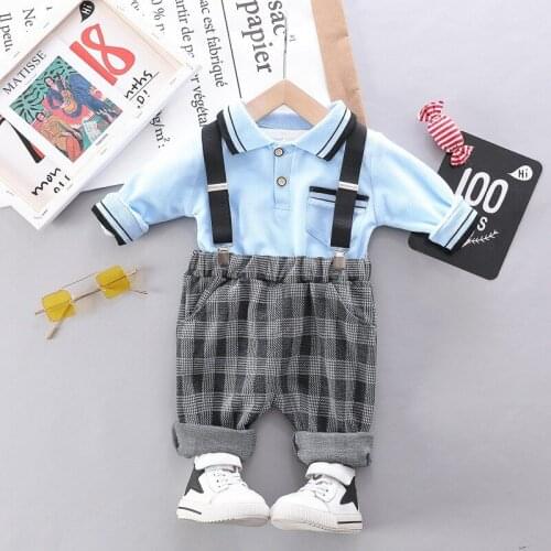 Autumn Toddler Clothes Set Baby Kids Boys Girls Gentleman T-shirt Plaid Romper Pants Casual Outfits Fashion Cute Clothing Set