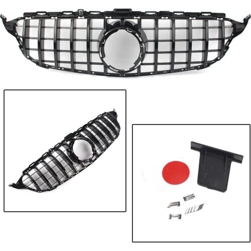 W205 GTR Front Grille Grill For Mercedes-Benz C-Class W205 C200 C250 C300 C350 2019 2020 ABS Gloss Black Car Accessories