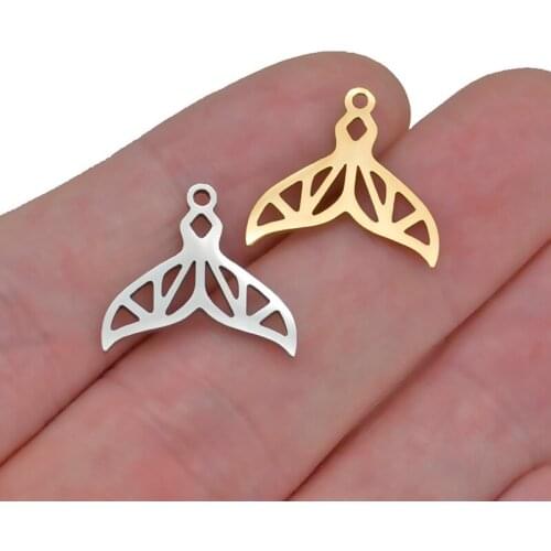 5pcs/lot Stainless Steel Gold Charms Metal Whale Tail Pendant Fit Jewelry Making DIY Bracelet Necklace Accessories Findings Gift
