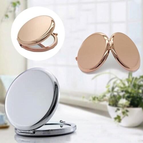 1Pc Portable Metal Round Makeup Mirror Solid Color Double-Side Pop-Up Pocket Mirror Beauty Accessories Rose Gold