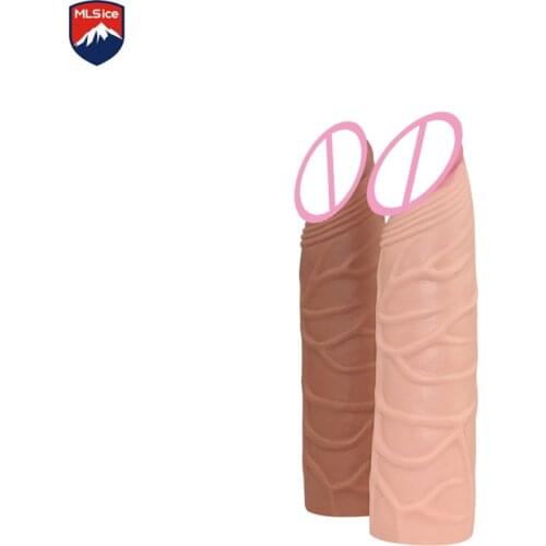 MLSice Cock Penis Sleeve Enlarger Dong Sleeve Testicles Ring Prolong Reusable Condom Dildo Enlargement Simulate Penis Extension