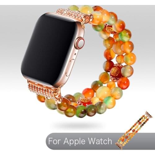Ladies Watchband For Apple Watch Series 6 5 4 Strap Woman Wrist Bracelet Jewelry Agate Elastic Band For Apple Series SE 40/44mm