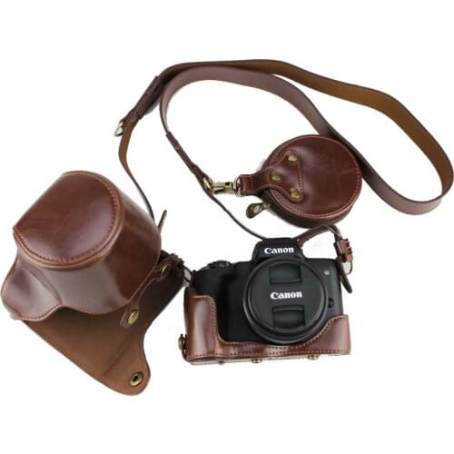 Luxury Pu Leather Camera Case Bag For Canon EOS M50 M50 Mark II EOSM50 With 15-45mm Lens Open Battery Cover + strap +Mini Case