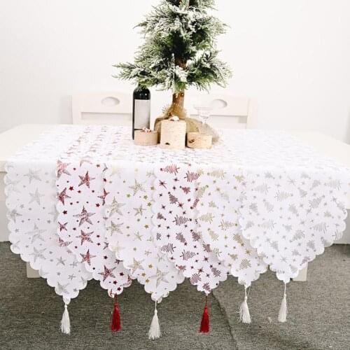 Xmas Tree Star Christmas Tablecloth Dining Table Runner Party Holiday Festival Decor
