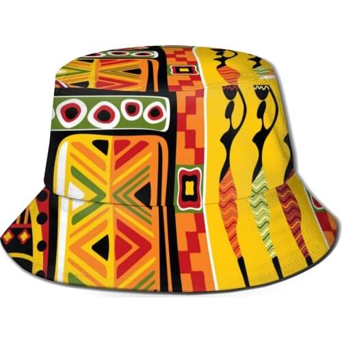 CINESSD African Elements Unisex Casual Sun Hat Bucket Hat for Men Women Bob Hip Hop Caps Summer Fisherman Hat Panama