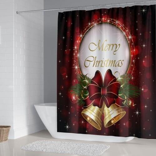 Christmas Wreath Printed Shower Curtains for Bathroom Bathing Screen with Hooks Anti-slip Mat Carpet Toilet Partition Home Decor