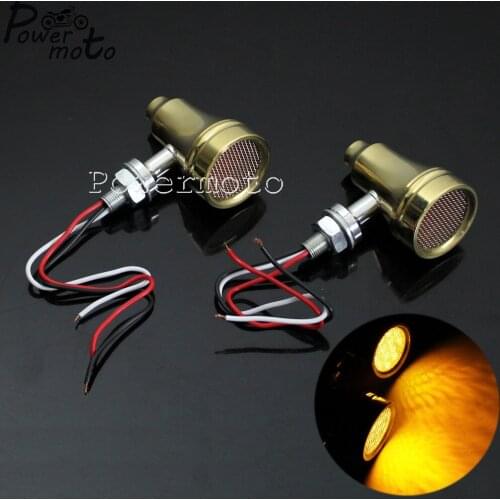 Motorcycle Old School Brass Turn Signal Mesh Grill Indicator Light Blinker Lamp For Harley Cruiser Chopper Bobber Cafe Racer