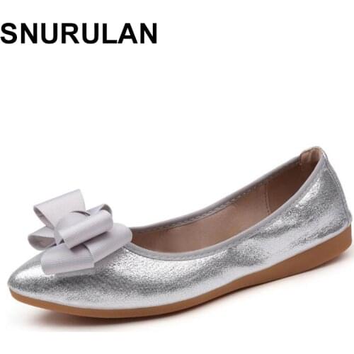 SNURULAN Womens flat flats with bow; loafers; 2019 collection spring season; comfortable casual shoes with a pointed toe