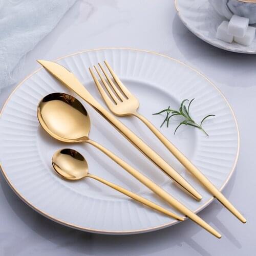 4Pcs Cutlery Set Fork Spoon Knife Stainless Steel Golden Cutlery Home Dinner Set Ccamping Silverware Flatware Travel Tableware