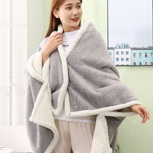 Warm Soft Flannel Blanket Shawl Wrap Plush Wearable Throw Cape for Women Men