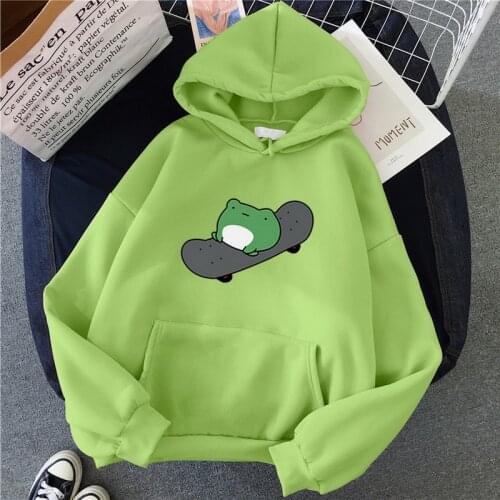 Skateboard Frog Cartoon Graphic Sweatshirt Men And Womens Hoodies Harajuku Warm Pullover Womens Oversized Sweatshirt Autumn New