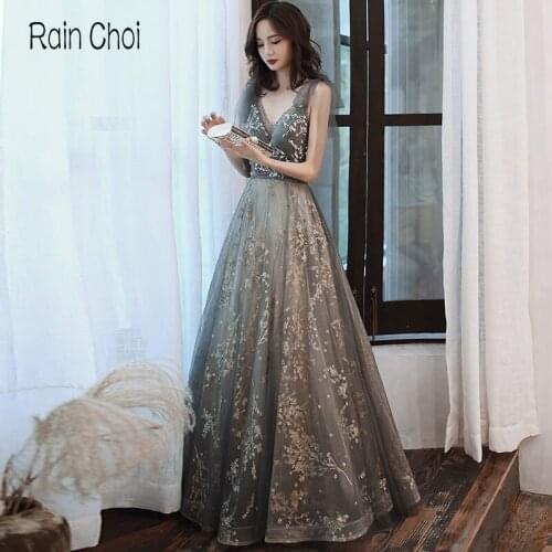 Evening Dresses Elegant V-Neck Tulle Formal Evening Gown Party Dress Robe De Soiree 2021