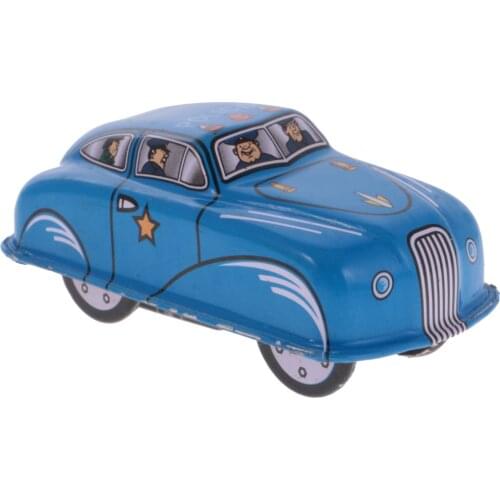 Vintage Wind Up Tinplate Police Car Model Clockwork Collectable Tin Toy Blue