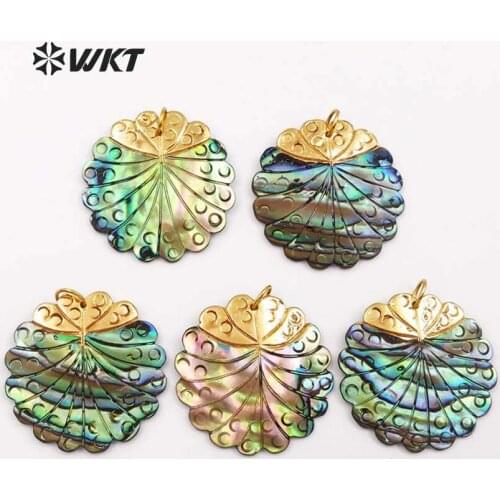 WT-JP045 New Arrivals Mysterious Pattern Leaf Shape Natural Abalone Shell Colorful Pendant For Women Stylish Jewelry Design