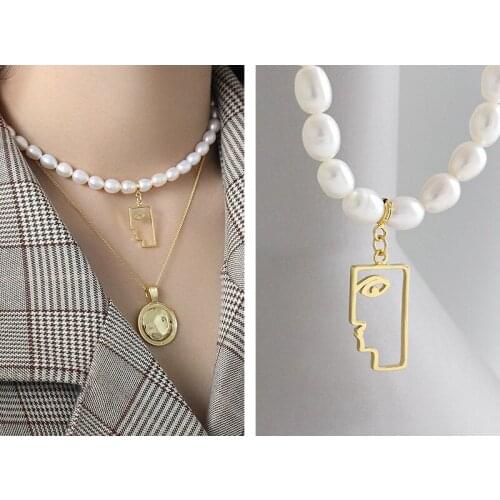 925 Sterling Silver Freshwater Pearl Face Necklace Baroque Irregular Pearl for Women Party Jewelry Best Gift for Mothers Day