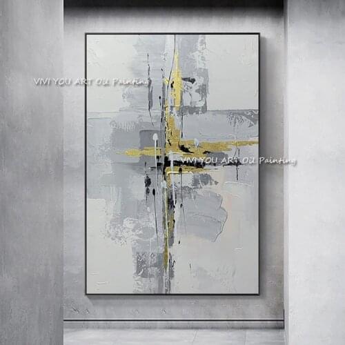 100% Handmade Large Modern Abstract Original oil painting grey background Canvas Wall Art Painting for Living Room Home Decor
