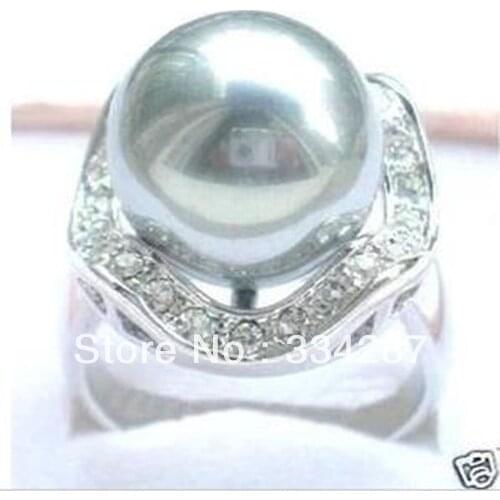 14mm Grey shell pearl silver color ring