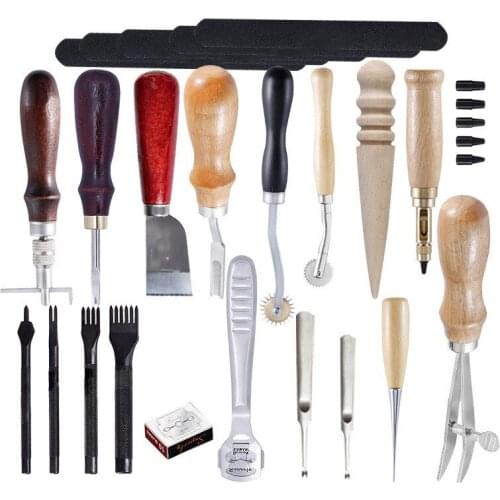NEW Professional 18 Pcs Leather Craft Tools Kit Hand Sewing Stitching Punch Carving Work For Handmade Leathercraft Accessories