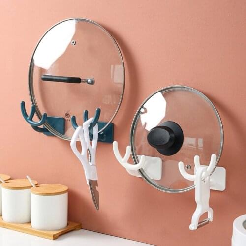 2Pcs Cartoon Antler Hooks Wall Shelf Home Decoration Hook Room Organizer Kitchen Pot Cover Rack Plastic Cutting Board Rack