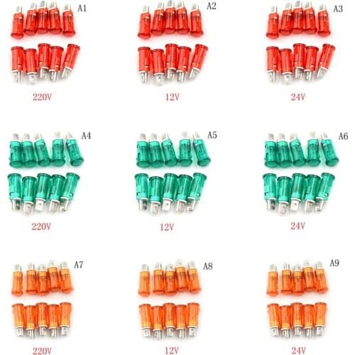 220V 110V 12V/24VDC 10mm MDX-11A Guiding Signal Lamp Panel Mounting 10pcs Neon Indicator Red Green Yellow Lights