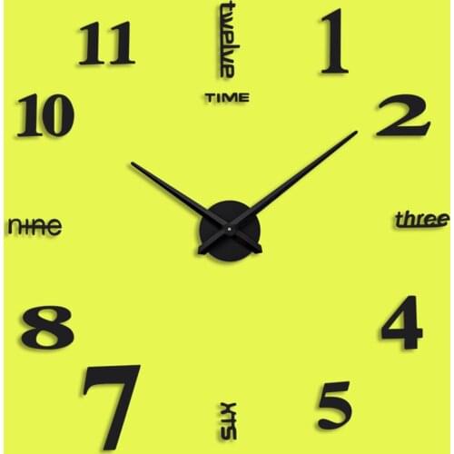 3D Large Wall DIY ART Quartz Clock Acrylic Mirror Stickers Decoration for Living Room Office Christmas Gift ,Metal Face