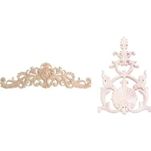 Promotion! 2 Pcs Exquisite Classic Rubber Wood Carved Applique Furniture Natural Decal Wood Color