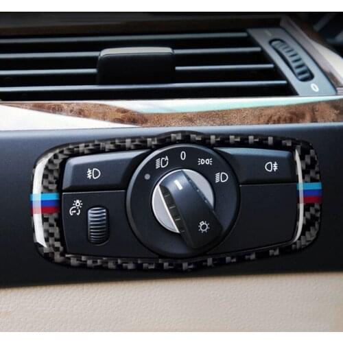Carbon Fiber Accessories Interior Headlight Switch Frame Trim Stickers For BMW E60 5 Series 2008 2009 2010