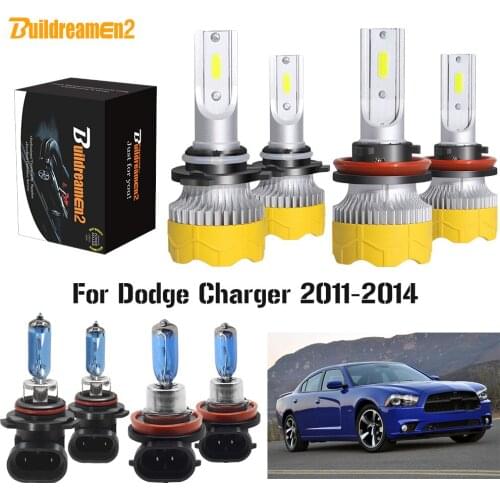 Buildreamen2 4 Pieces Car Headlight High Low Beam LED Halogen Bulb Headlamp White 12V For Dodge Charger 2011 2012 2013 2014