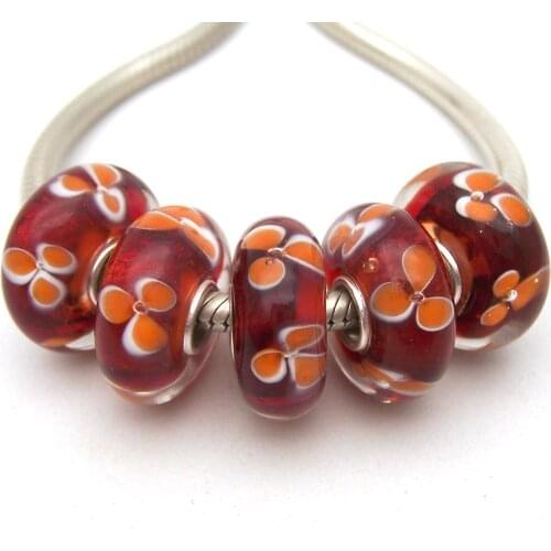 JGWG2927 5X 100% Authenticity S925 Sterling Silver Beads Murano Glass beads Fit European Charms Bracelet diy jewelry Lampwork