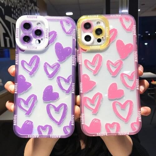 Camera Protection Love Heart Phone Case For iPhone 13 12 11 Pro Max XR XS Max X 7 8 Plus 12Mini Soft Shockproof Back Cover Cases