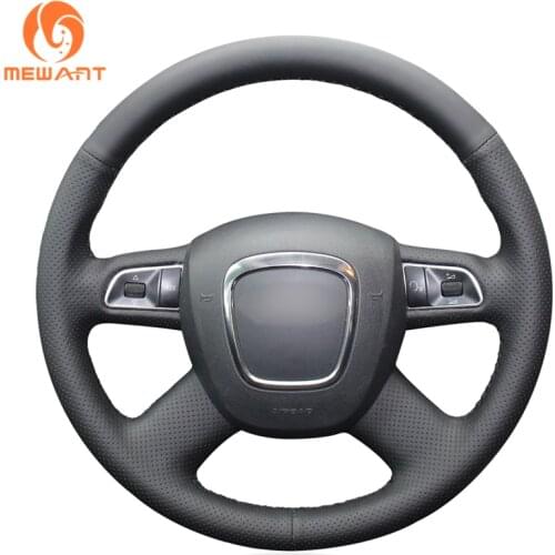 MEWANT Black Artificial Leather Steering Wheel Cover for Audi A3 8P Sportback A4 B8 Avant A5 8T A6 C6 A8 D3 Q5 8R Q7 4L